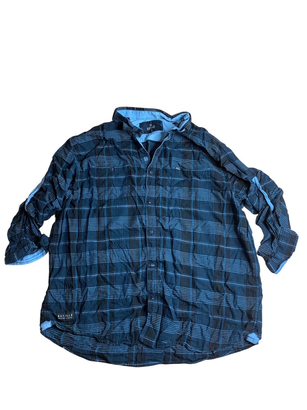 Buffalo David Bitton Blue Plaid Flannel Shirt Men's Size 2X Long Sleeve Cotton